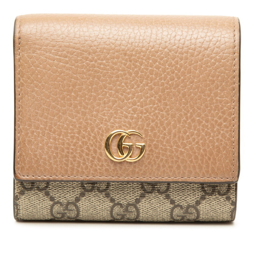 Gucci GG Supreme Bi-fold Wallet 598587 Beige Brown Leather Women's GUCCI